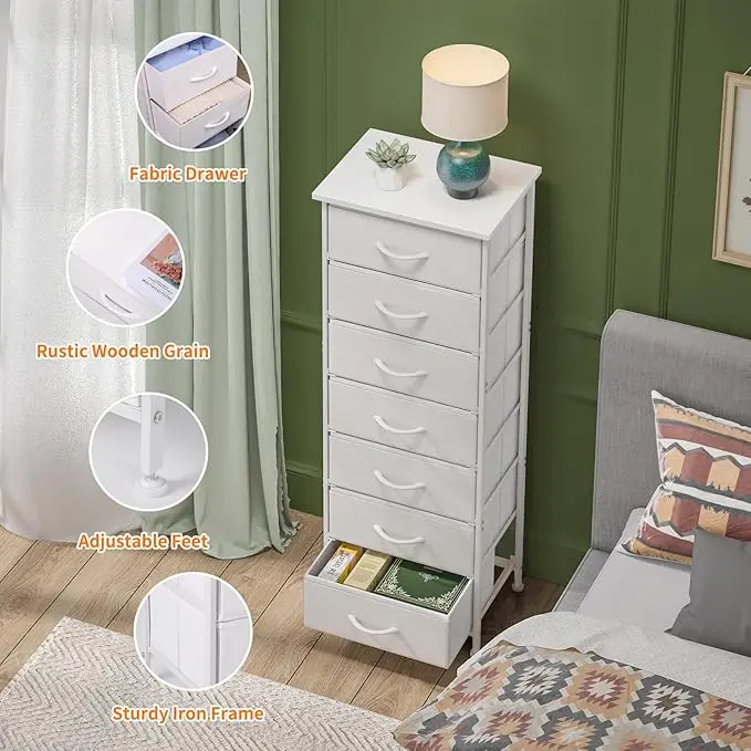 White Tall Dresser for Bedroom, 7-Drawer Fabric Storage Organizer, Perfect for Closet, Entryway, Hallway, or Nightstand Furnitur 4