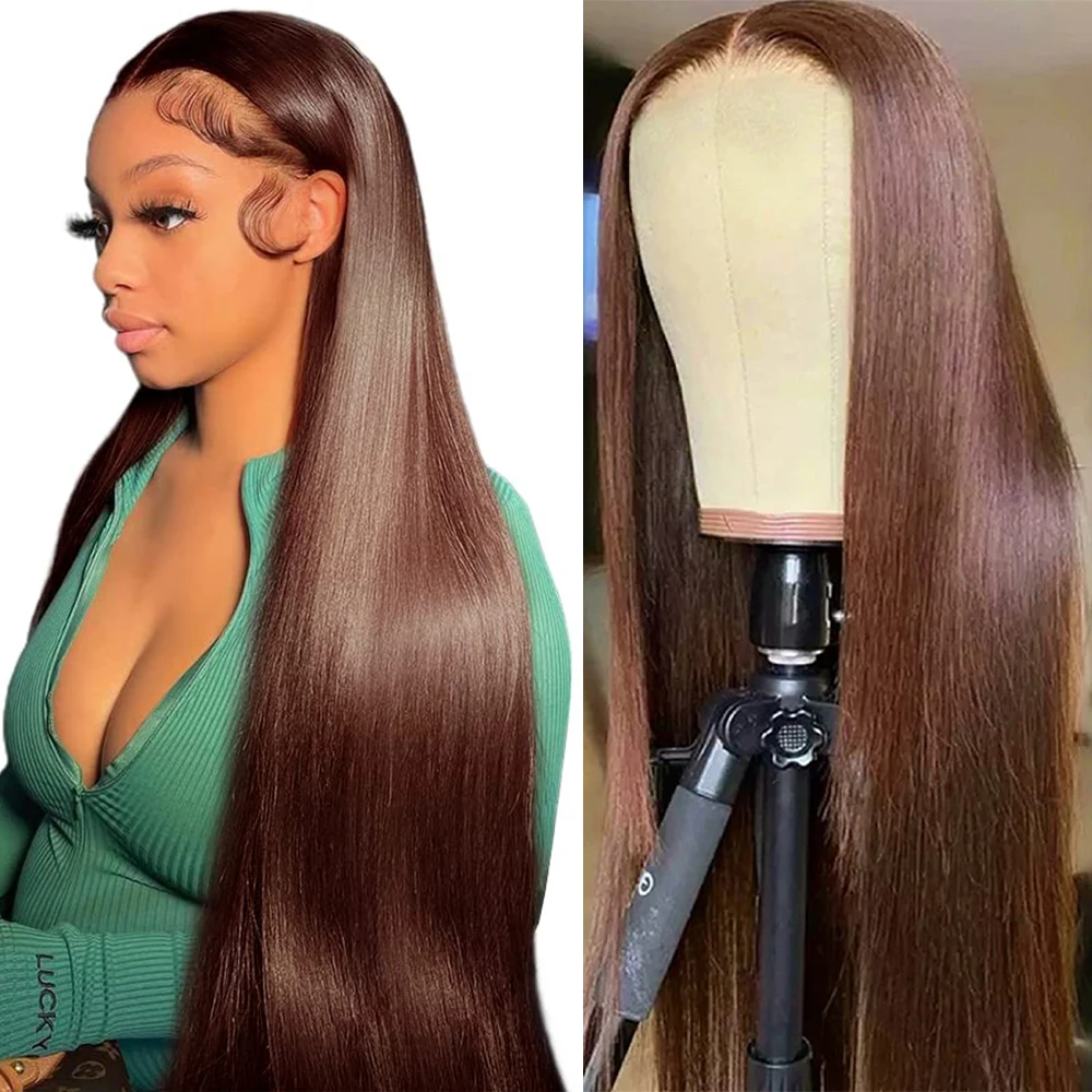 Chocolate Brown Lace Front Human Hair Wigs For Women X Lace Frontal