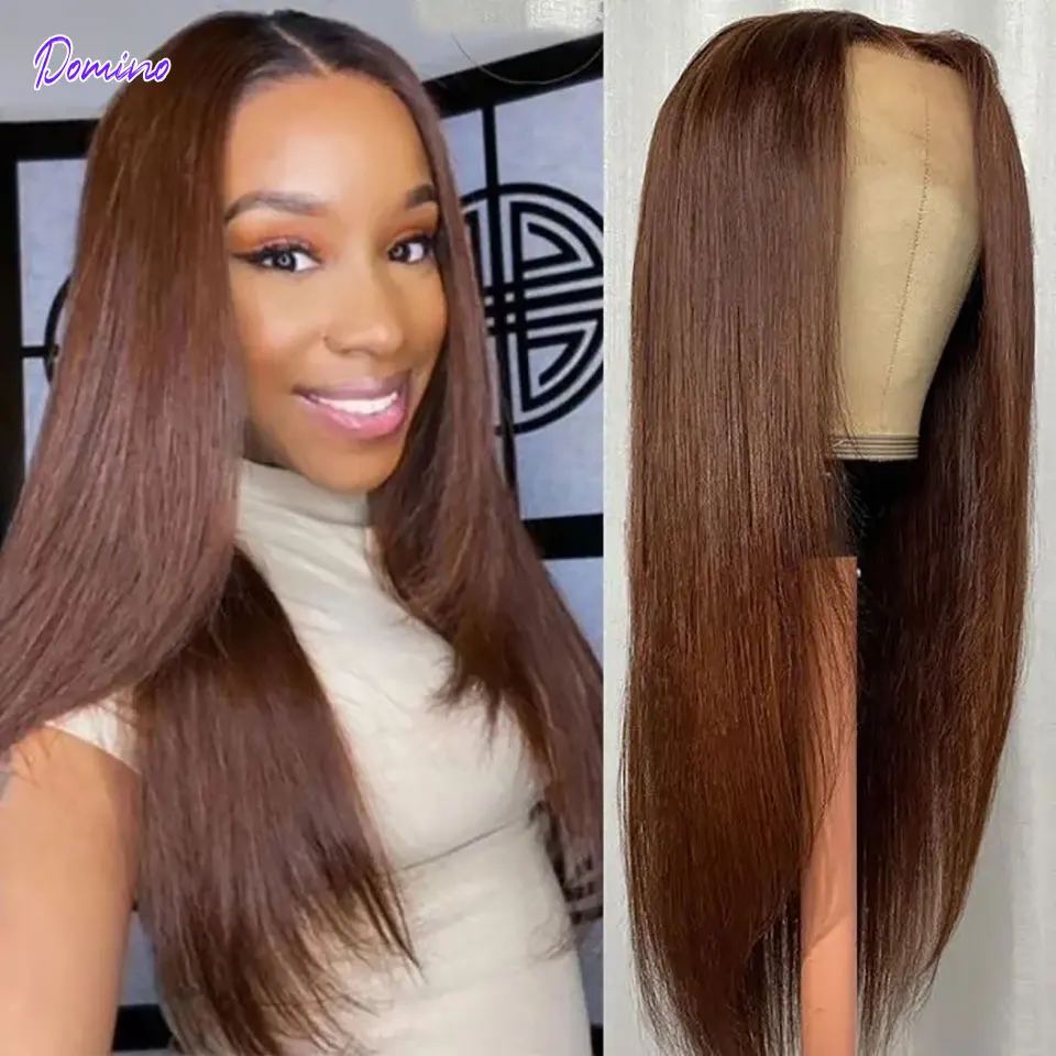 

13x6 Chocolate Brown Straight Lace Front Wig 13x4 HD Transparent ace Frontal Wig For Black Women Remy Colored Human Hair Wigs