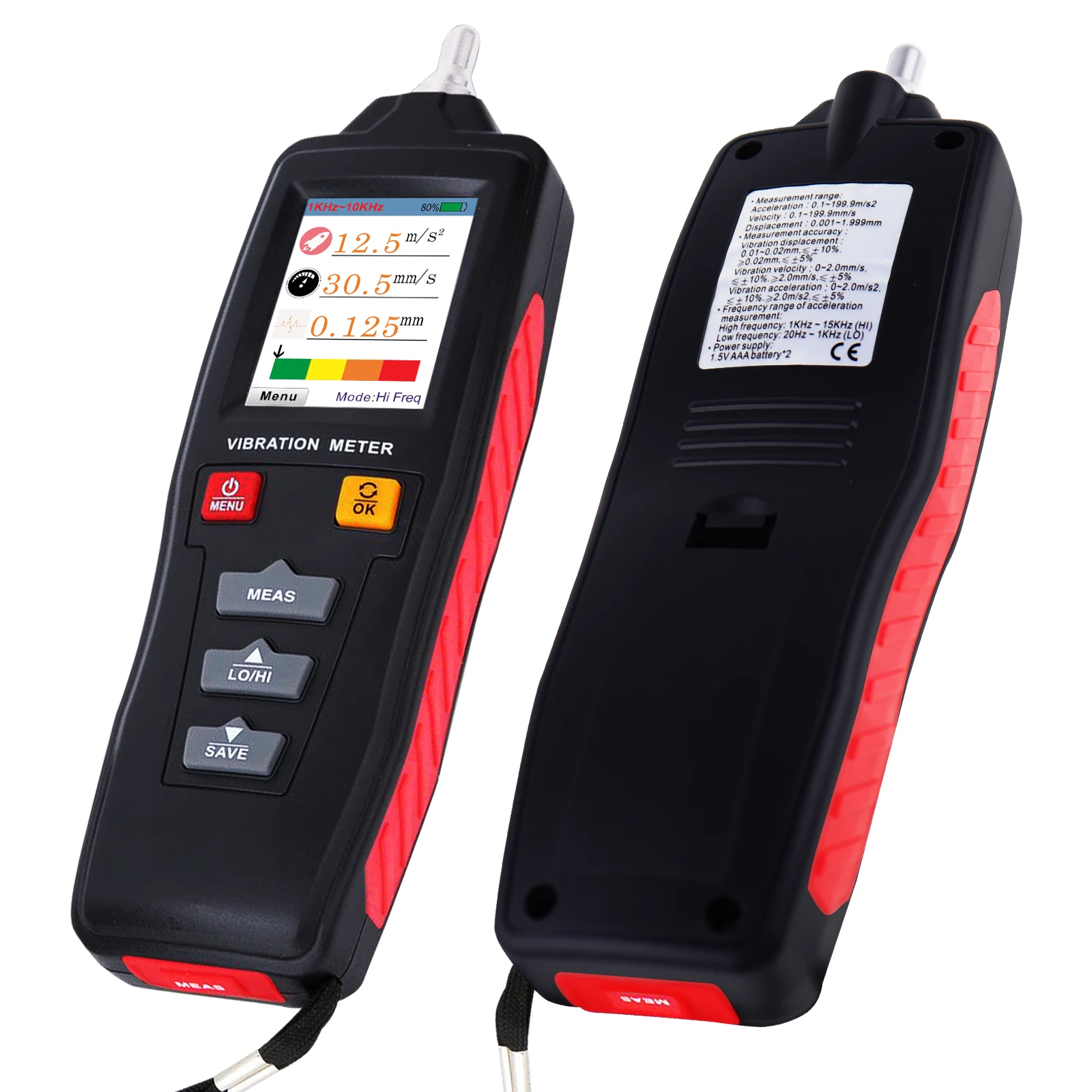 VBT-281 Vibration Analyzer Color LCD Digital Meter Rotate Acceleration Velocity Displacement High Low Frequency Tester 6