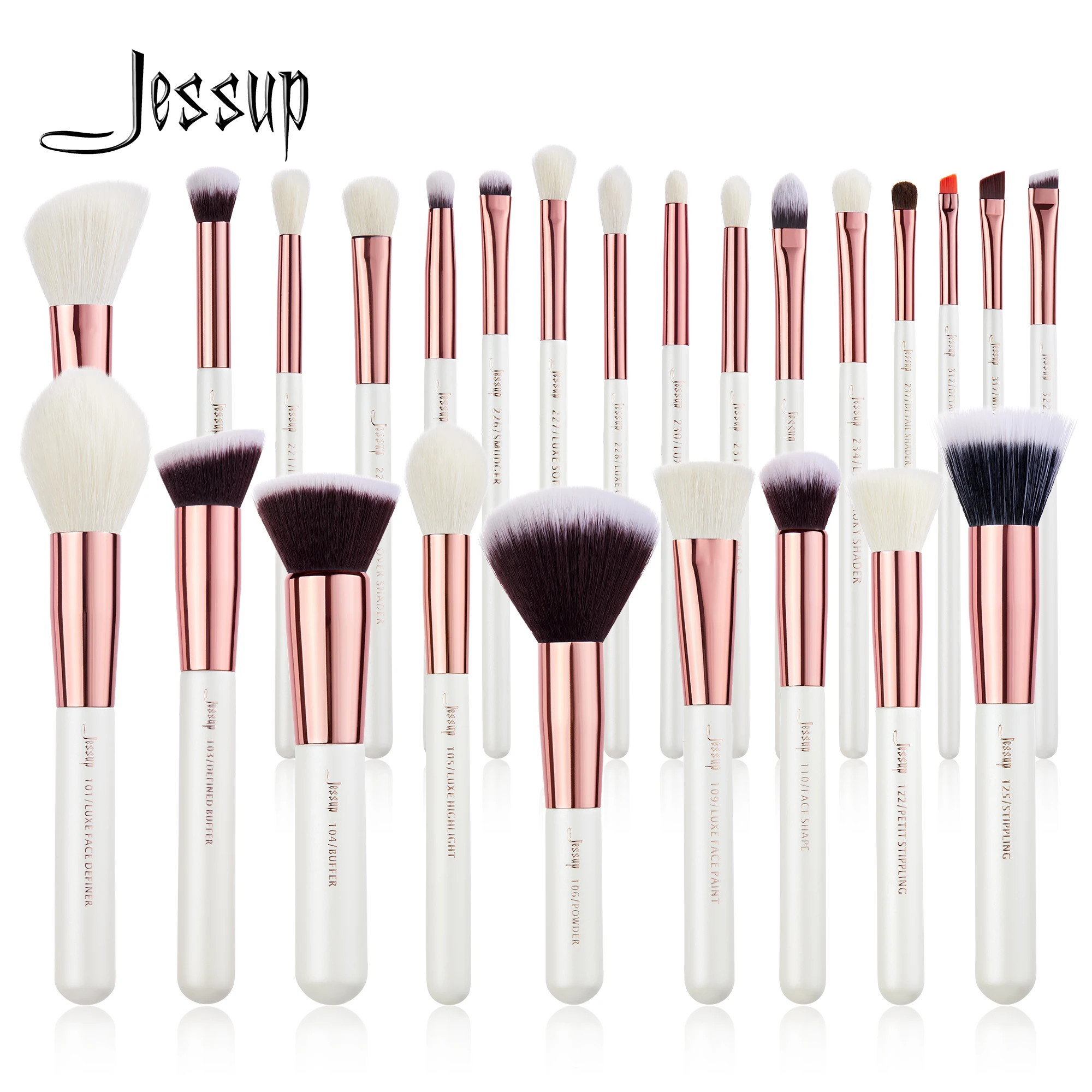 Jessup Professional Makeup Brushes Set 6-25Pcs Makeup Brush Natural Synthetic Foundation Powder Highlighter Pearl White/Rosegold 1