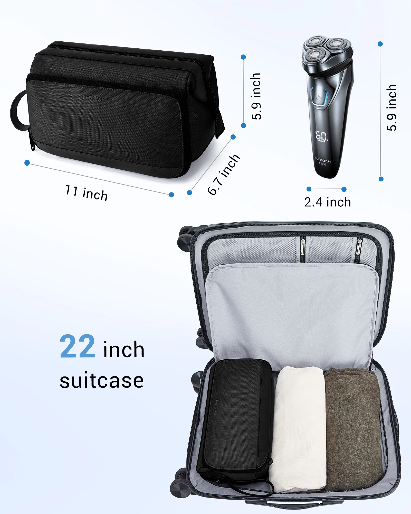 BAGSMART Toiletry Bag for Men Wide Opening Travel Water Resistant Shaving Hygiene Bag for Bathroom Shower Travel Essentials