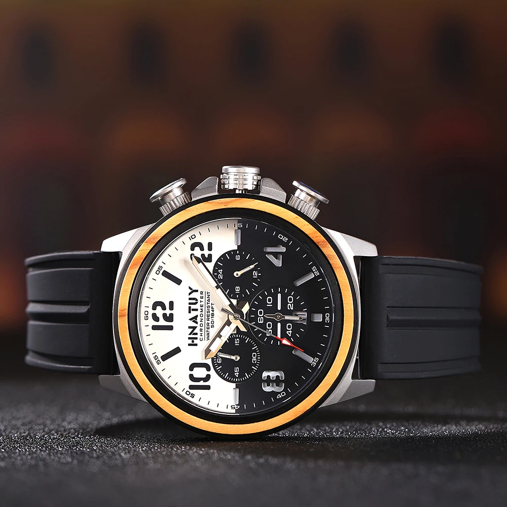 HNATUY Relogio Masculino Men Watches Sports 5bar Waterproof Watch Stainless Steel Case Luxuri Chronograph Quartz Watch Clock 3