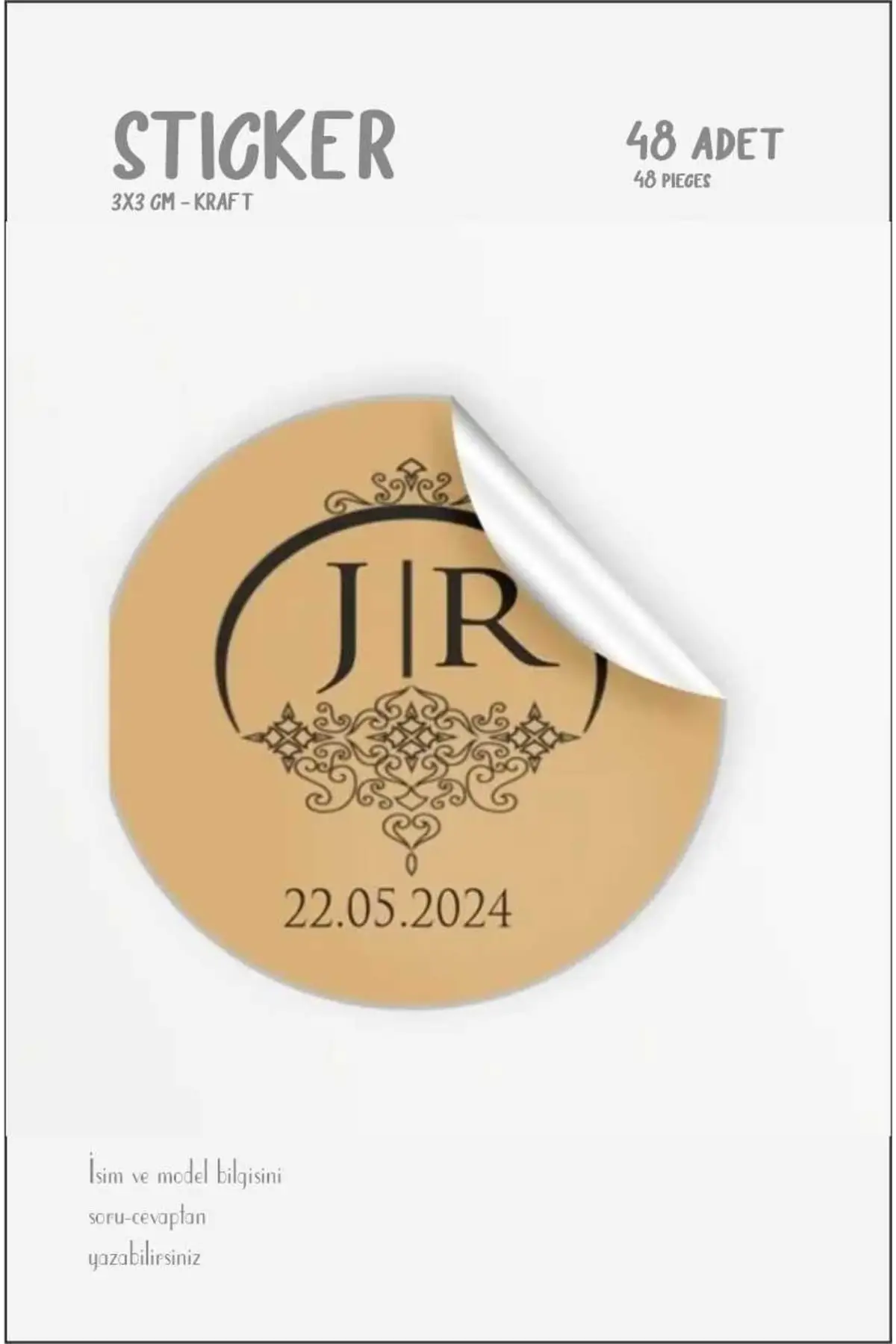 

Kraft Label Sticker Wedding engagement promise henna event party birthday babyshower boho label transparent Kraft 48 Pieces 4x4 Cm