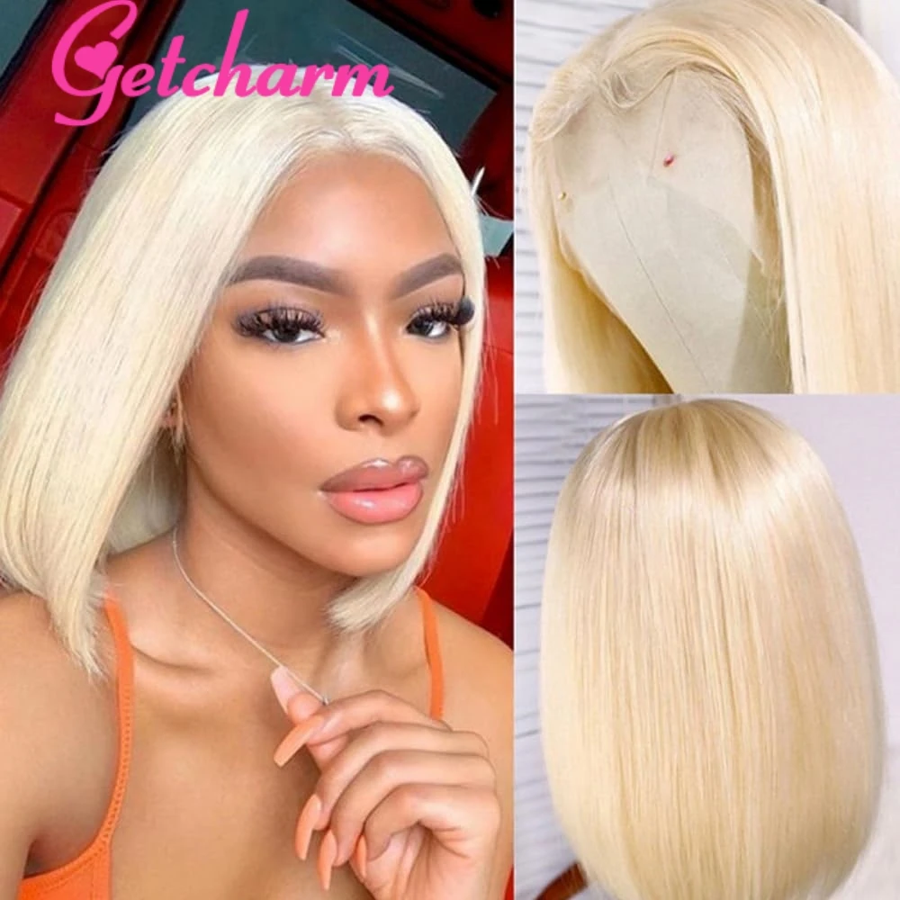 

613 Blonde Bob Wig Human Hair 613 Lace Front Wig 4x4 HD Transparent lace Front Bob Wig Pre Plucked With Baby Hair for Women