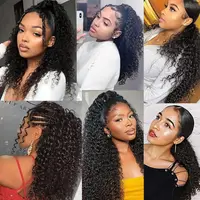 Extensions de queue de cheval bouclées vague profonde cordon queue de cheval pour les femmes noires cheveux humains avec pince en queue de cheval épaisse cheveux naturels # 1B 6