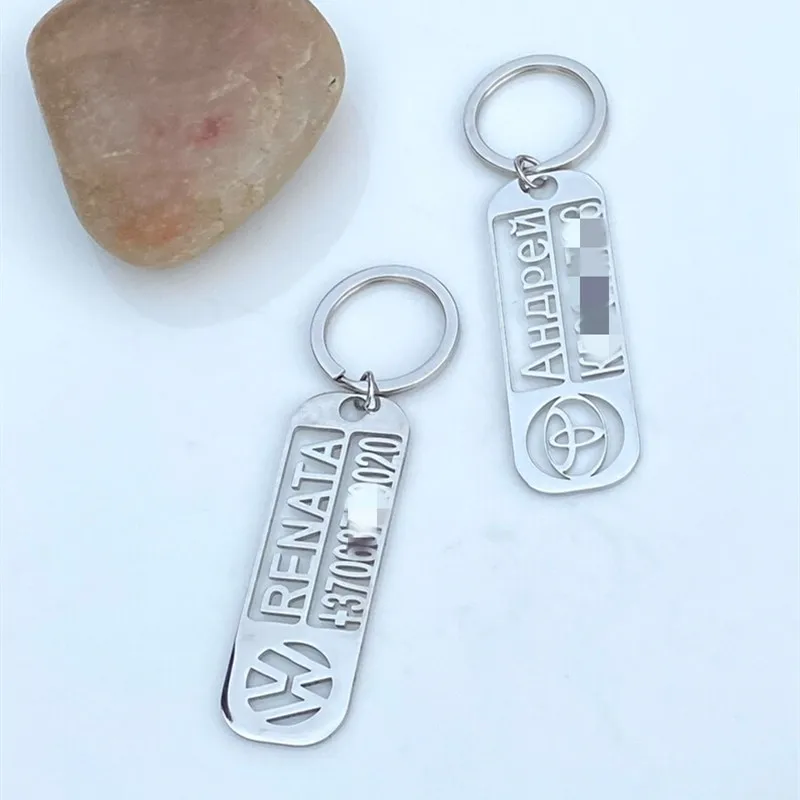 Custom Name Phone Number Keychain For Men Customized Stainless Steel Keychain Personalized Anti-lost Keyring Jewelry Family Gift