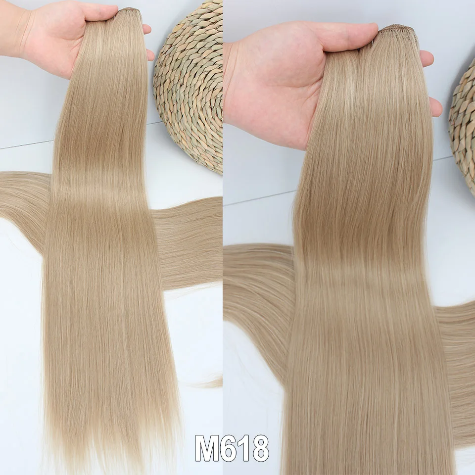 תוספות שיער סינטטיות ישרות ביו עמידות בחום סיבים מזויפים אומברה חום בלונד סופר ארוכות חבילות שיער זנב סוס 26" 200 גרם