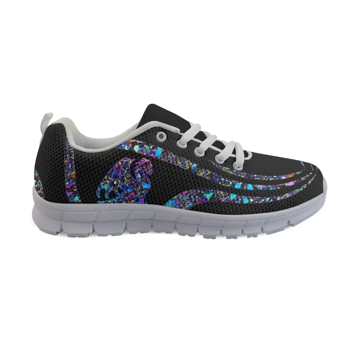 INSTANTARTS Dragon Colorful Gradient Print Lady Flat Shoes Outdoor Casual Sneakers for Women Lightweight Plus Size 35-48 Tennis