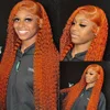 200 Density Ginger Orange Curly 13x4 HD Lace Frontal Human Remy Hair Colored Transparent Deep Wave 13x6 Lace Front Wig For Women 3