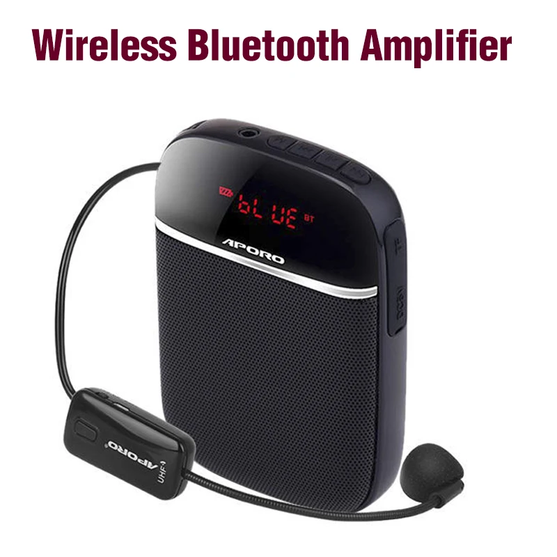 APORO T2 10W 블루투스 유선 UHF 무선 미니 패션 마이크 가이드 헤드셋, 교육 강의 전용 휴대용 앰프