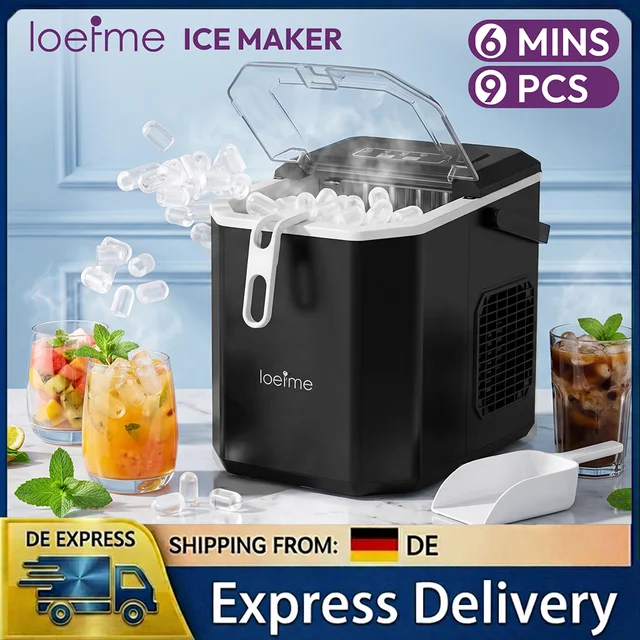 LOEFME Machine à Glaçons Portable 12kg/24h 9 Glaçons en 6-13 Min Écran LED avec Taille de Glaçons Réglable Réservoir d’Eau 1,2L pour Maison 1