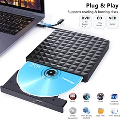 USB 3.0 & Type-C External DVD Burner Writer Recorder DVD RW Optical Drive for Mac/Linux Windows 11/10/8/7 Laptop PC Disk Reader