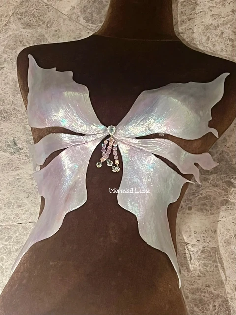 Midsummer Night Illusion Butterfly Resin Mermaid Corset Bra Top