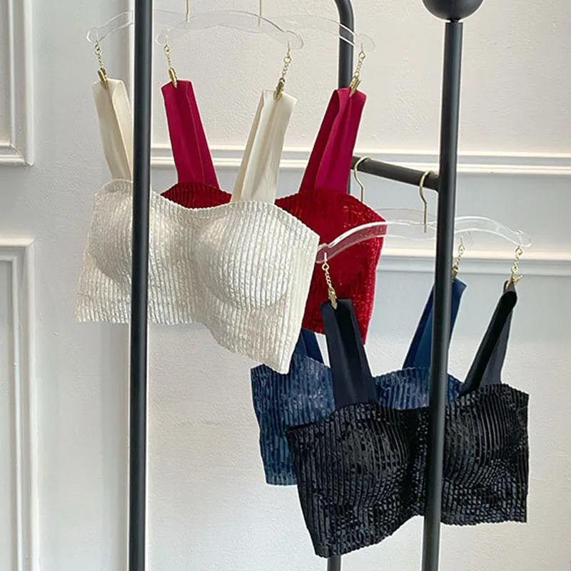 

Autumn and winter gold velvet vest style lingerie wedding year red no steel ring sleep seamless bra underwear women