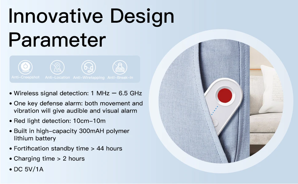 Hidden Camera Detector- Portable Camera Finder, GPS Tracker Detector, RF Wireless Signal Scanner for Office, Hotels, Cars,
