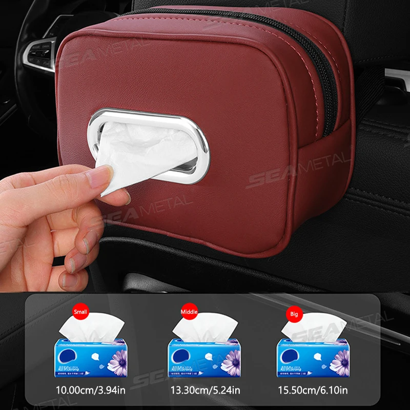 Luxury Leatherette Car Tissue Holder Adjustable Zipper Storage Bag