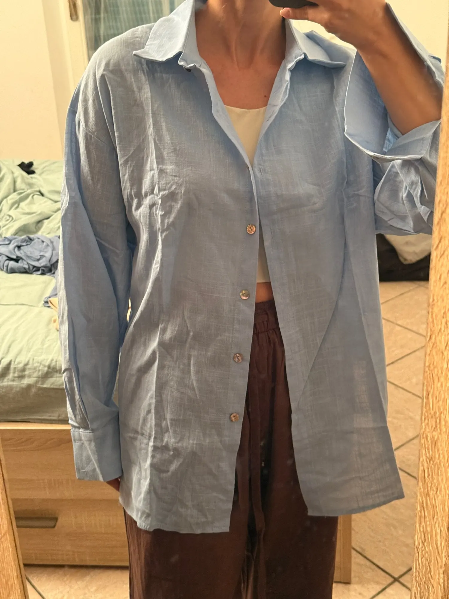 Luxe Cotton Linen Oversized Shirt with V-Neck for Spring Summer photo review