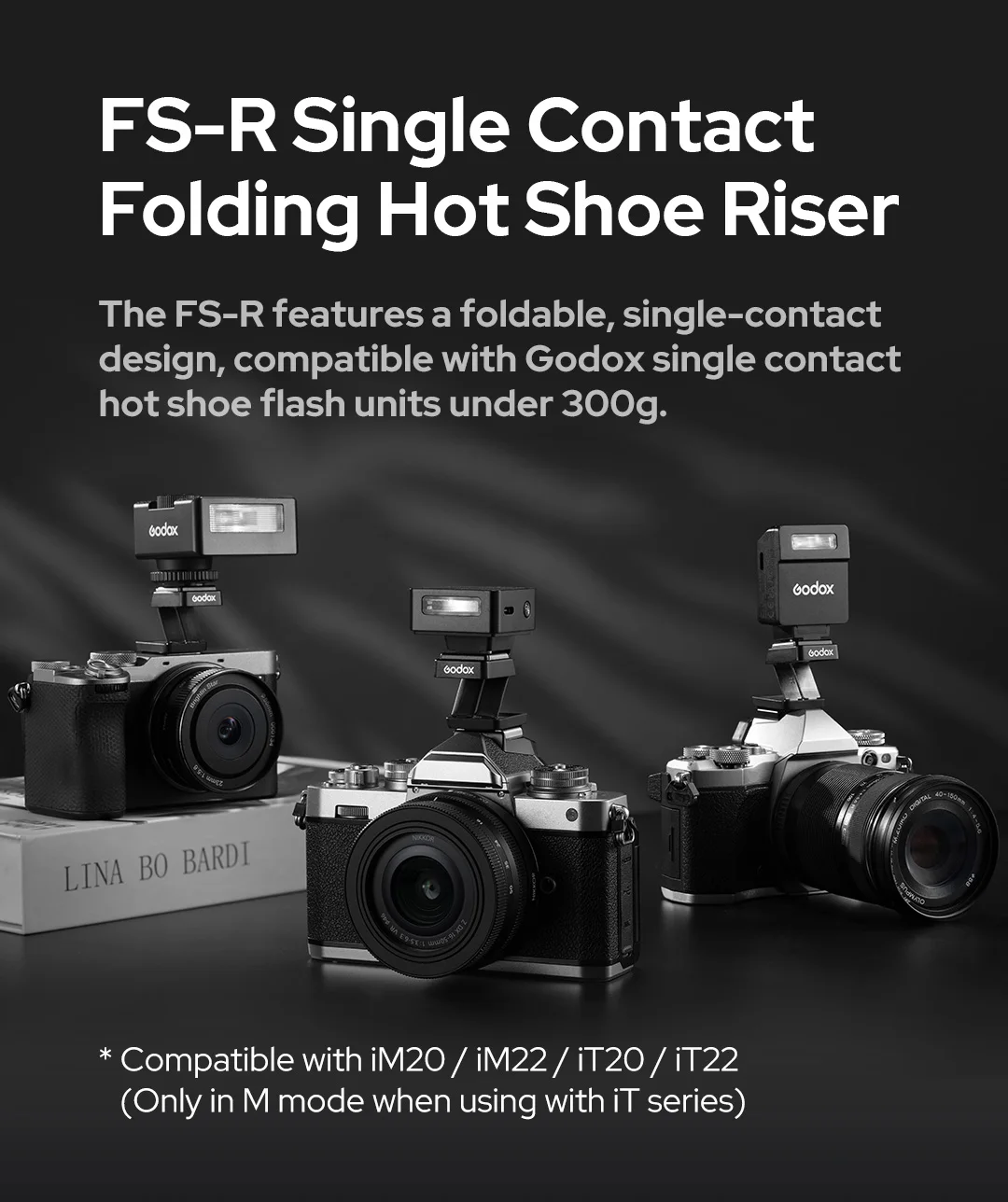 Godox TR Hot Shoe Riser for iT30Pro iT20 iT22 iM20 iM30 Flash, Godox FS-R Foldab