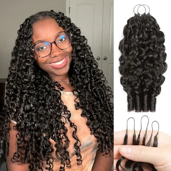 Burmese Curly Braids Boho Miracle Knots Crochet Human Hair 100% Human Hair Extension Feathered Human Crochet Hair For Braiding 1