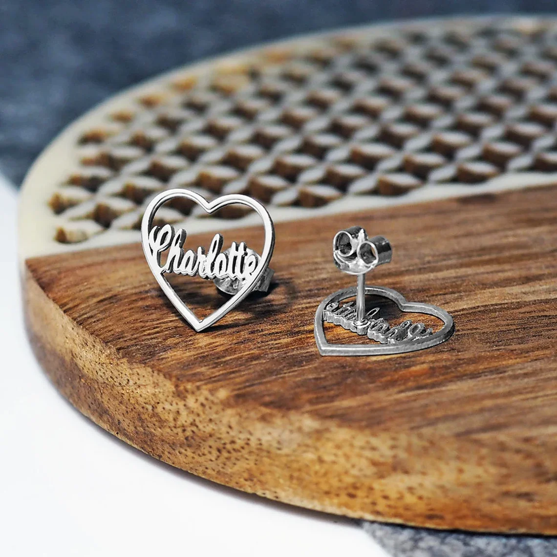 Personalized Circle Earrings | Stud Name Earrings | Heart Earrings | Unique Gift For Her