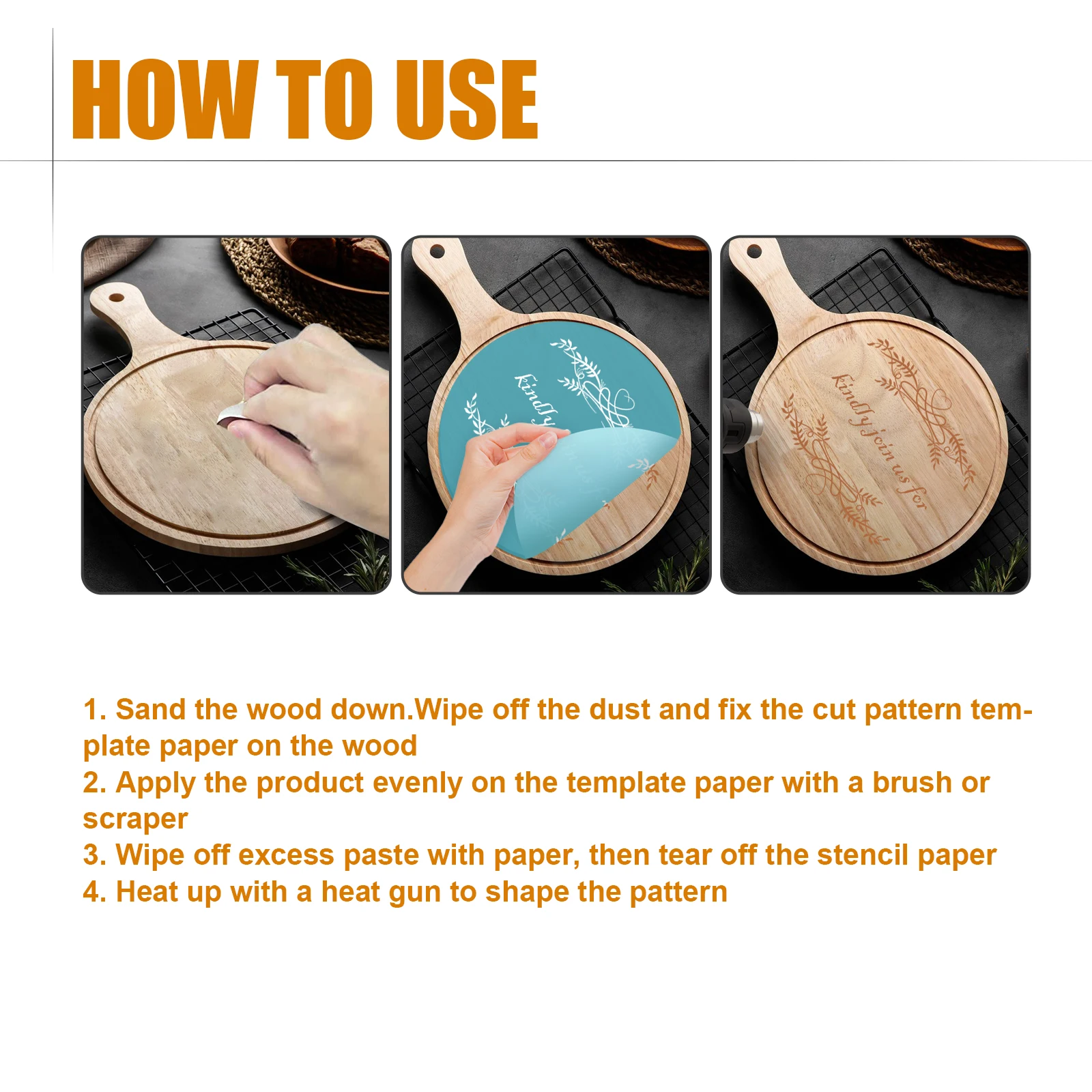 Jue-Fish Wood Heat Activated Paste DIY Crafting Stencil Wood Burning Accurately & Easily DIY Pyrography Designs Wood Burn Paste