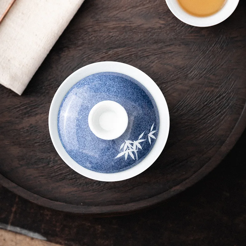 100ml Hand Painted Bamboo Gaiwan Small Porcelain Chinese Jingdezhen Tureen Teaware Set Tea Bowl Kung Fu Tea Chawan Cups Lily