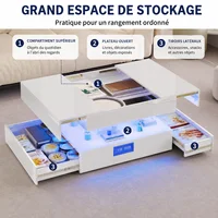 Table basse LED RGB MINGZHE 78 x 78 cm, table de salon haute luminosité avec rangement, tiroirs réversibles, contrôle par application et télécommande, surface UV facile à nettoyer, noir/blanc 6