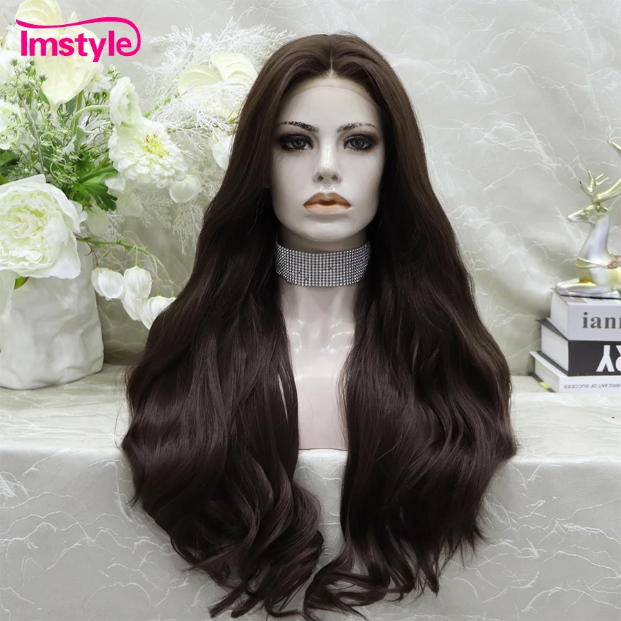 Imstyle Synthetic Lace Front Wig synthetic wig Brown Wigs Long Hair Wavy Wig For Women Heat Resistant Lace Front Daily Cosplay