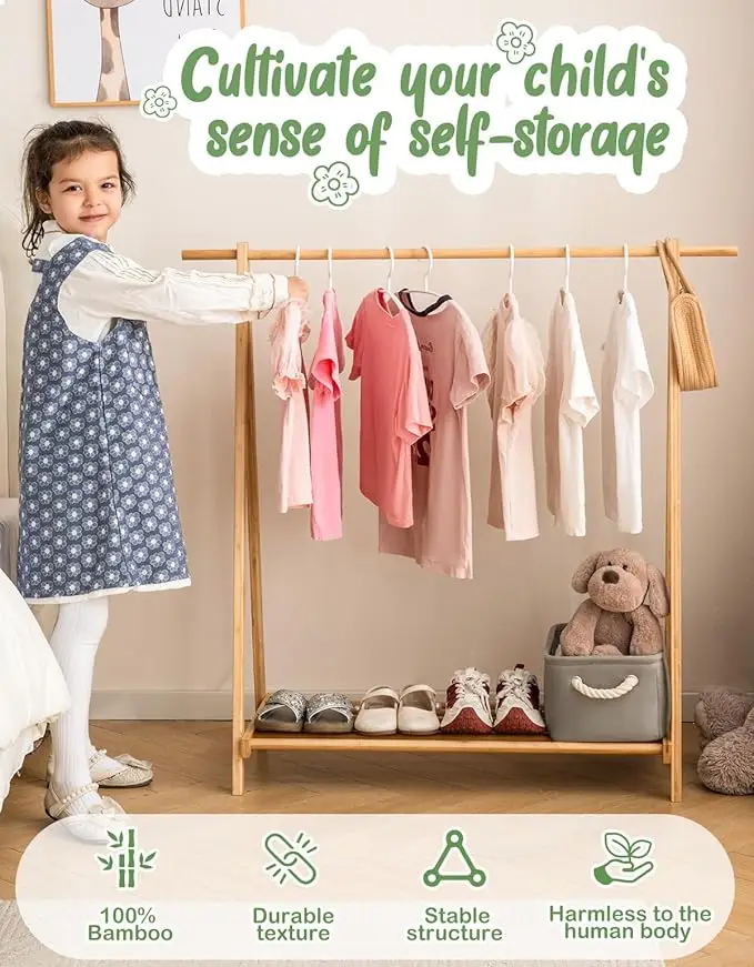 Perchero de ropa para niños con estante de almacenamiento, estante de disfraces para niños, perchero para colgar ropa, organizad 3