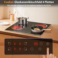 Cooksir Table de cuisson en céramique et verre 4 assiettes, plaque de cuisson intégrée de 60 cm, auto-suffiante, 6000 watts, cadre en acier inoxydable, 220 V, sans prise 2