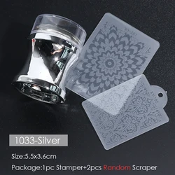 Mirror Nail Stamper Clear Silicone Head Manicure Kit with Scraper and Stamping Plates (1033 Silver)