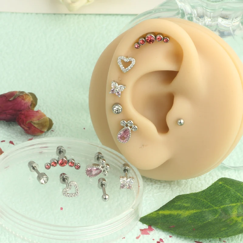 2pcsc Mini Crystal Butterfly Sweet Stud Earrings for Women Flower Helix Cartilage Tragus Lobe Teen Ear Piercing Jewelry Ear Stud