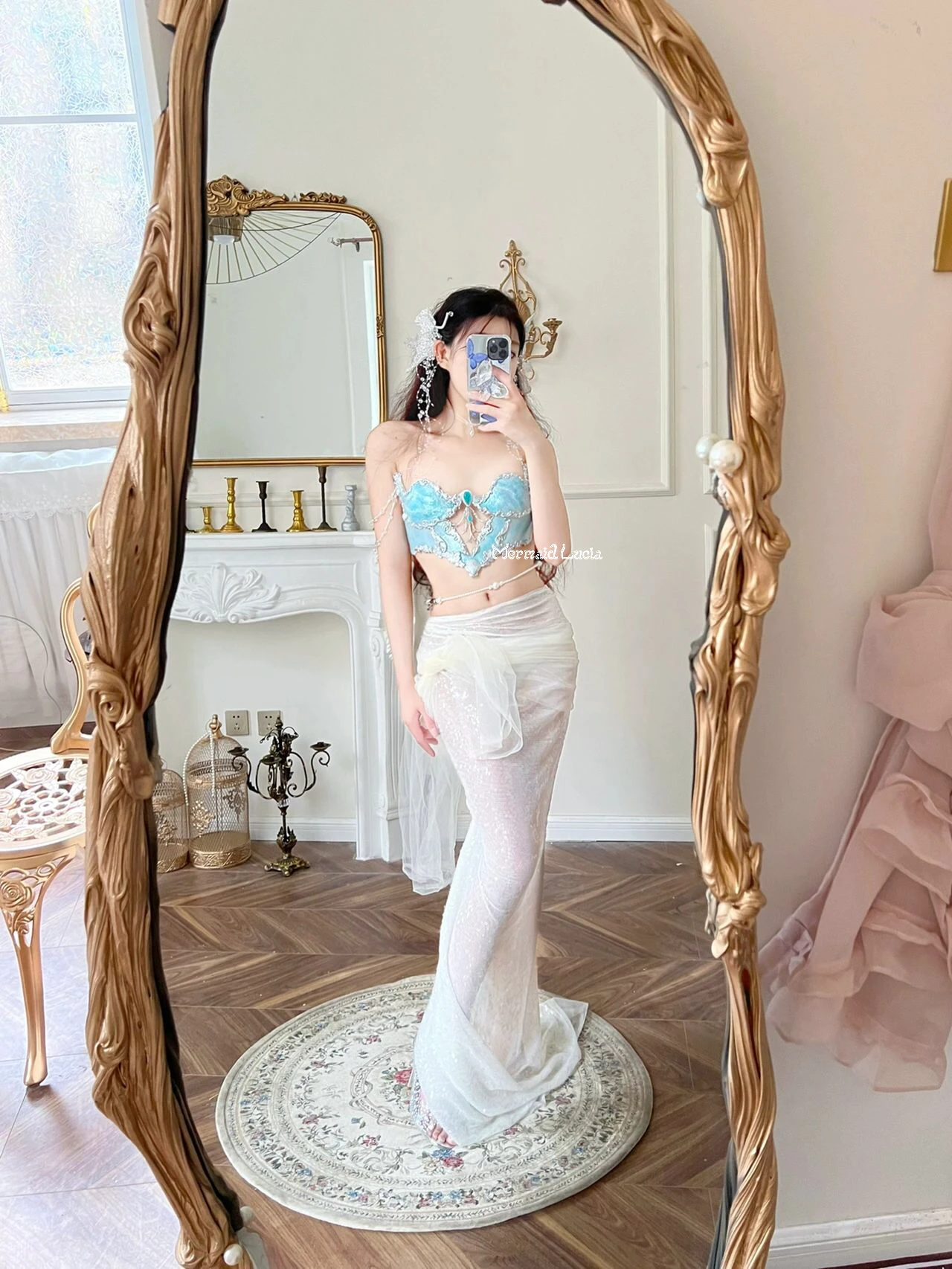 Topaz Gemstone Fishbone Bustier Resin Mermaid Corset Bra Top Cosplay  Costume Patent-Protected