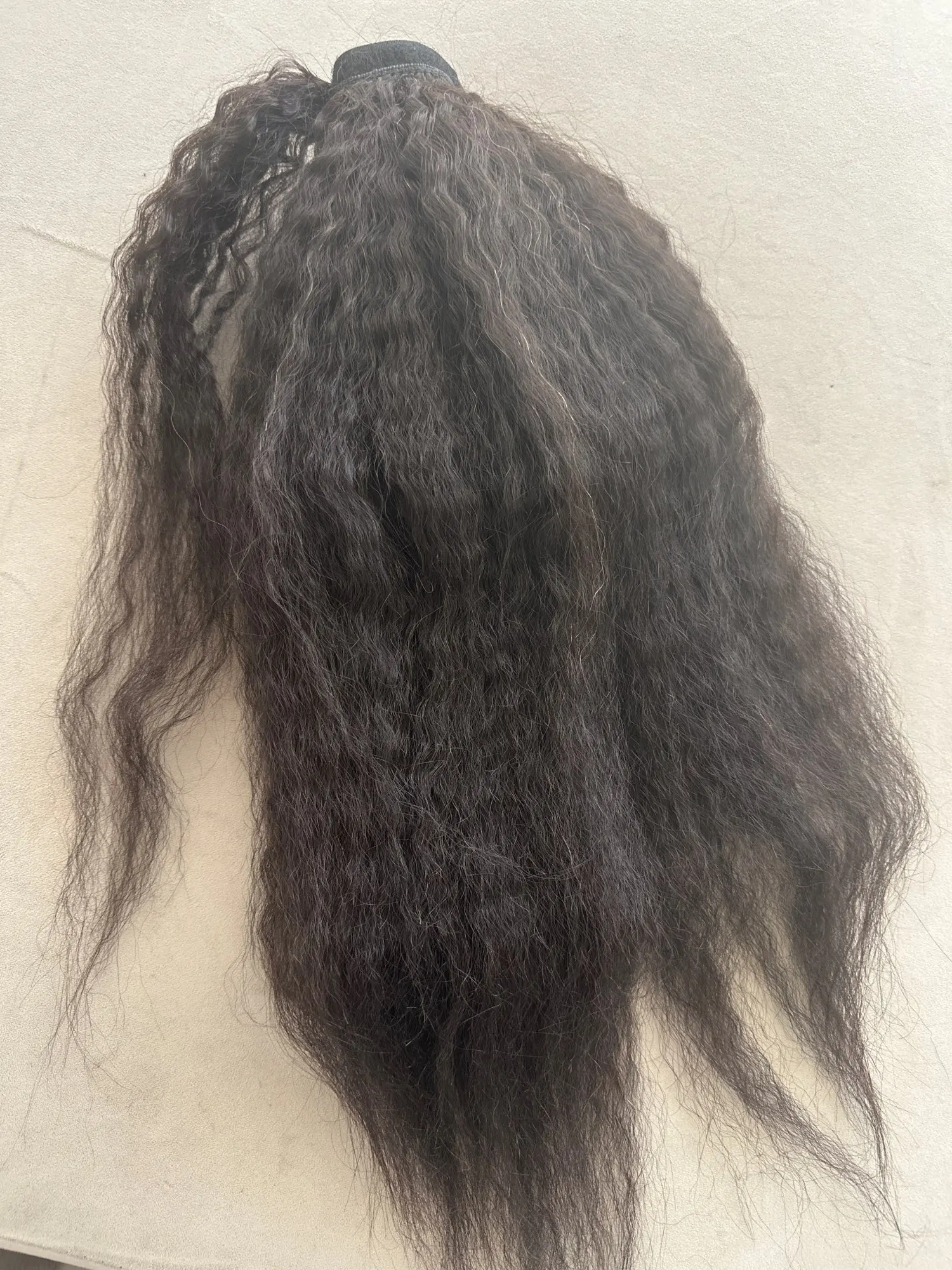 Kinky Straight Ponytail Human Hair Extension 65g/100g/145g Wrap Around Clip In Ponytail Natural Black Remy Indian Yaki Hair photo review