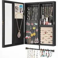 Wall Mounted Jewelry Organizer With Rustic Wood Large Space Jewelry Cabinet, Holder, Storage Box for Necklaces, Earrings, Bracel 1