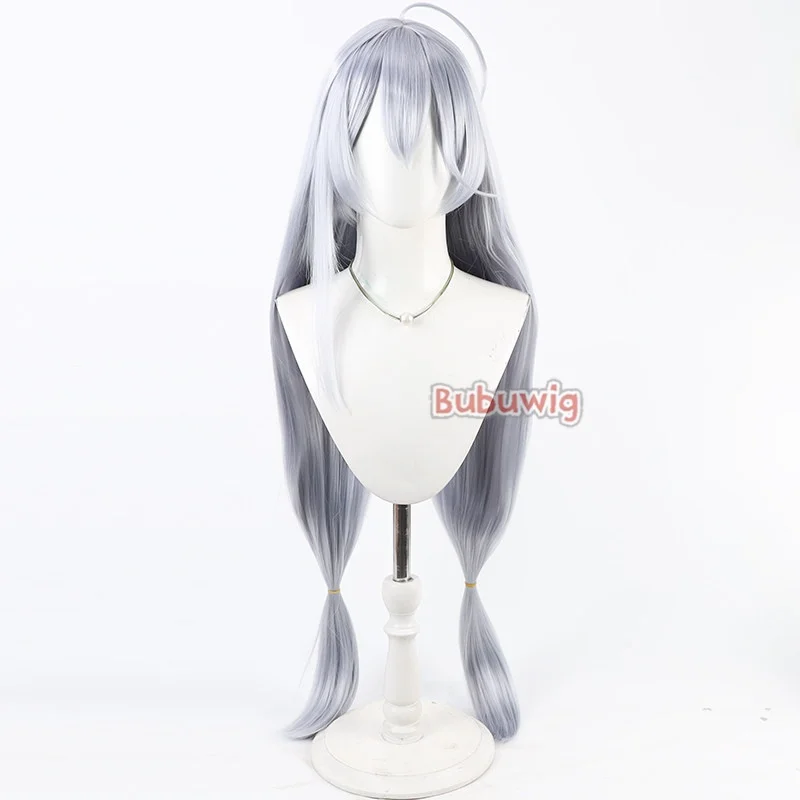 Bubuwig 합성 머리카락 아오바 치카 코스프레 가발 마법소녀 마도카 마기카 아오바 치카 90cm 긴 실버 그레이 가발 내열성