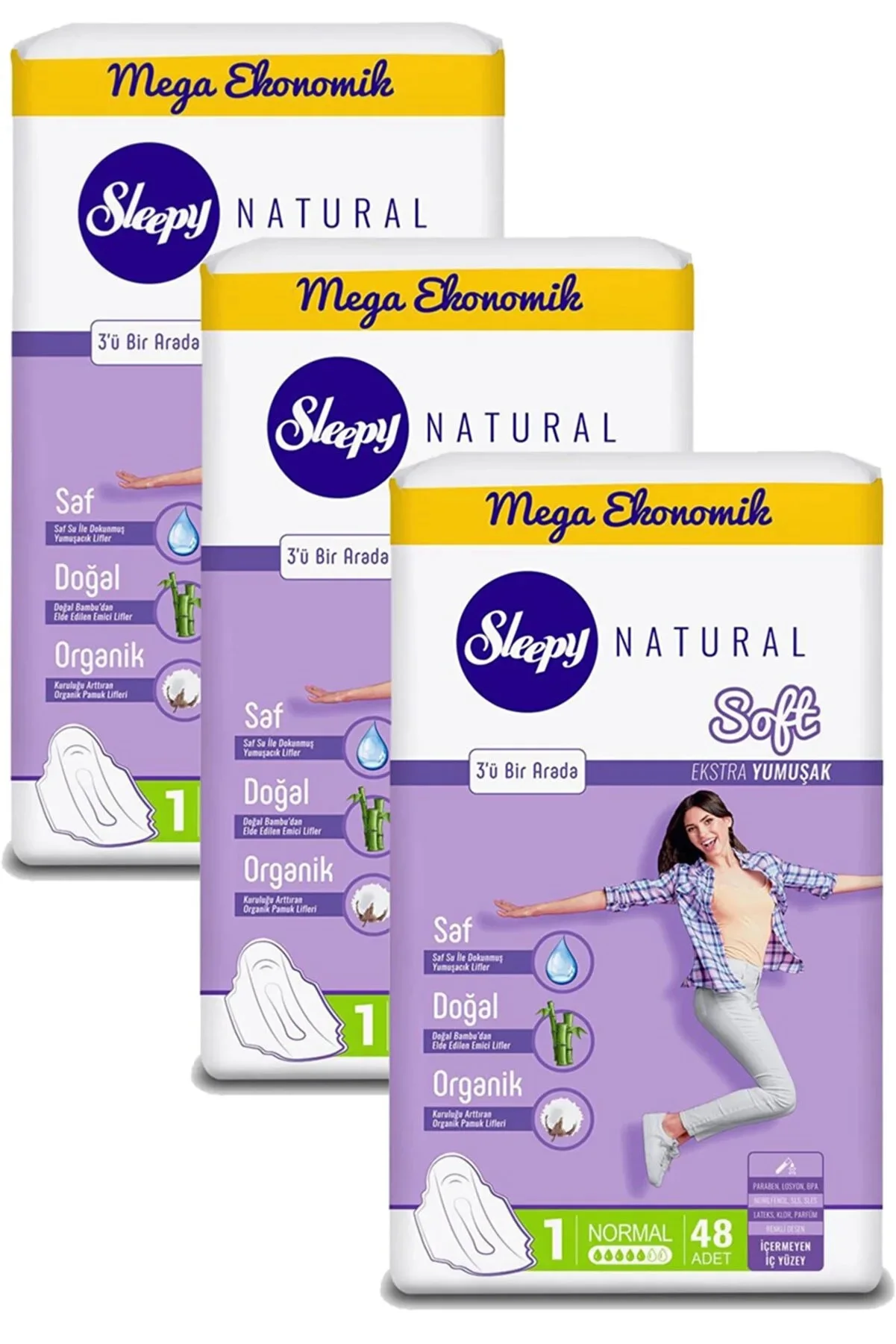 Sleepy Natural Soft-Extra Soft-Normal Mega Occasion Pack (144 Pad) Normal - 48x3
