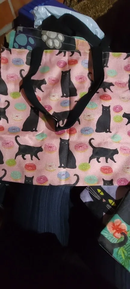 Floral Cat Print Linen Tote Bag