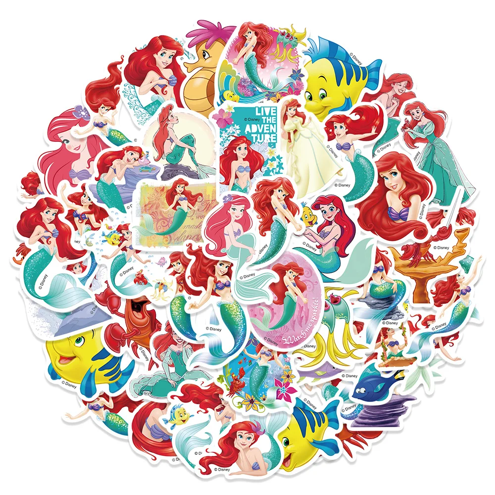 50pcs Disney The Little Mermaid Ariel Princess Stickers For Kids Laptop Luggage Skateboard Sticker Aesthetic Graffiti Decals Toy 2