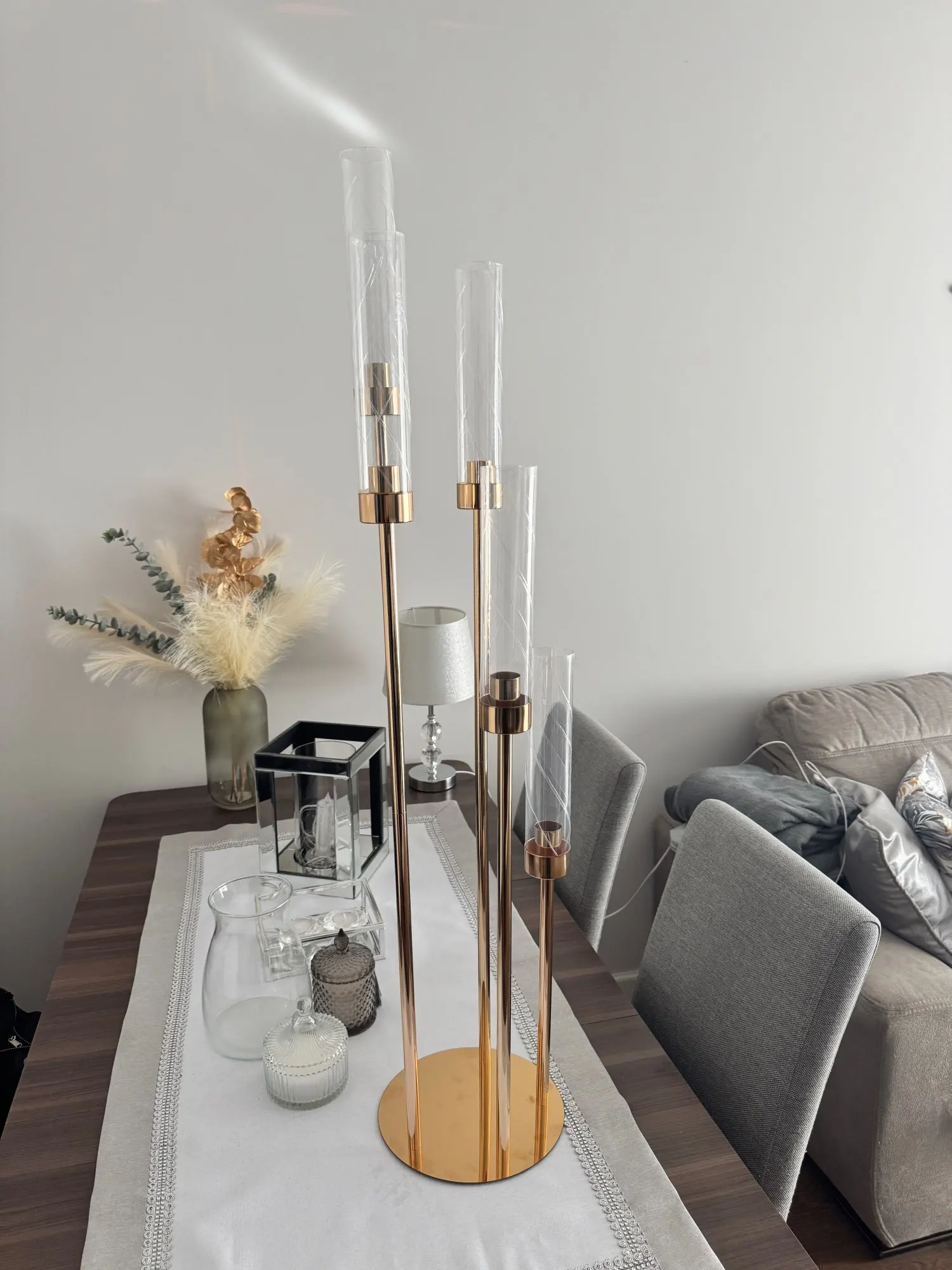 Floor Candelabra 5 Arm 42.5'' Tall Gold Candle Holder, Candelabra Centerpieces for Tables, Metal Candlestick Set with Acry photo review