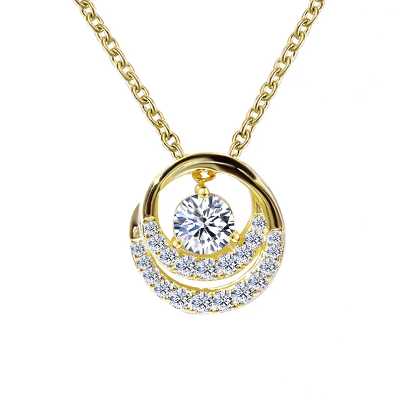 

Tianyu Gems Women 925 Silver Round Circles Pendant Necklaces Moissanite 5mm DEF Diamonds 18K Yellow Gold Plated Wedding Necklace