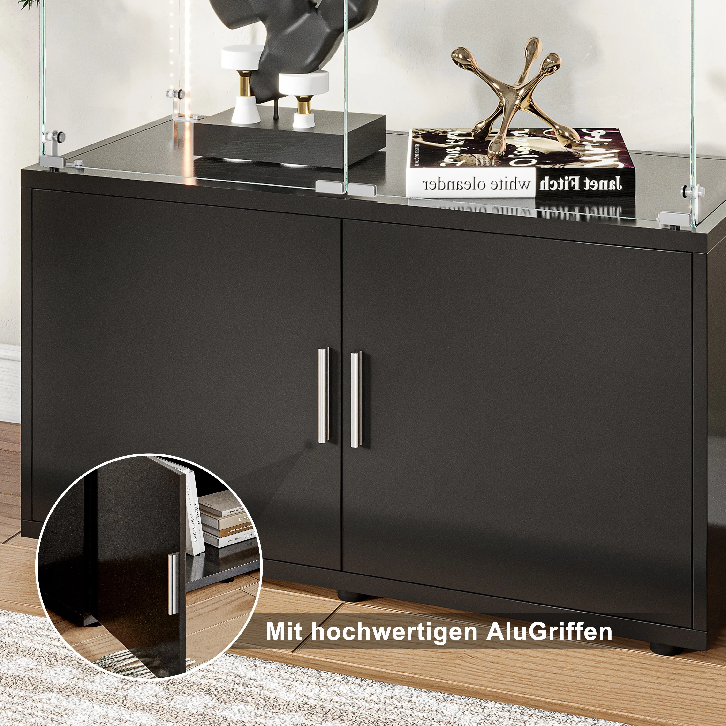 Rosahqnda Freistehende Küchenschränke mit Glastür, Glas Küchenschrank Anzeigeschränke Glas Anzeigeschrank mit 5 Regalen – Detail 37