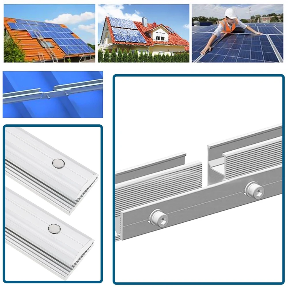 Solar Panel Rail Profile Connector 4PCS Aluminium PV Rail Mounting Splicing Connector Solar Panel Photovoltaic Bracket Mount Kit