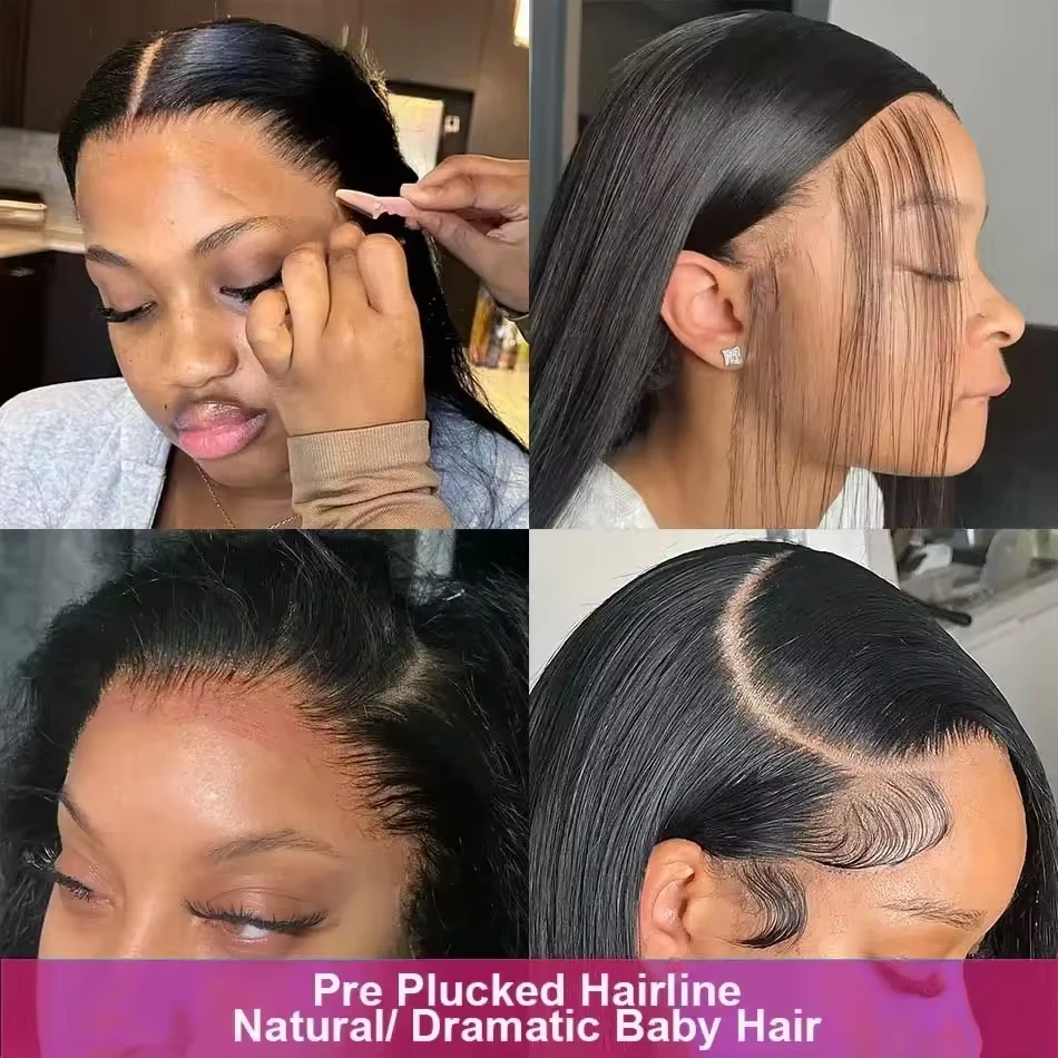 13x5 Bone Straight HD Lace Front Wig Pre Plucked 30 40 Inch 4x4 Lace Frontal Brazilian Human Hair Wigs For Women Natural Black 5