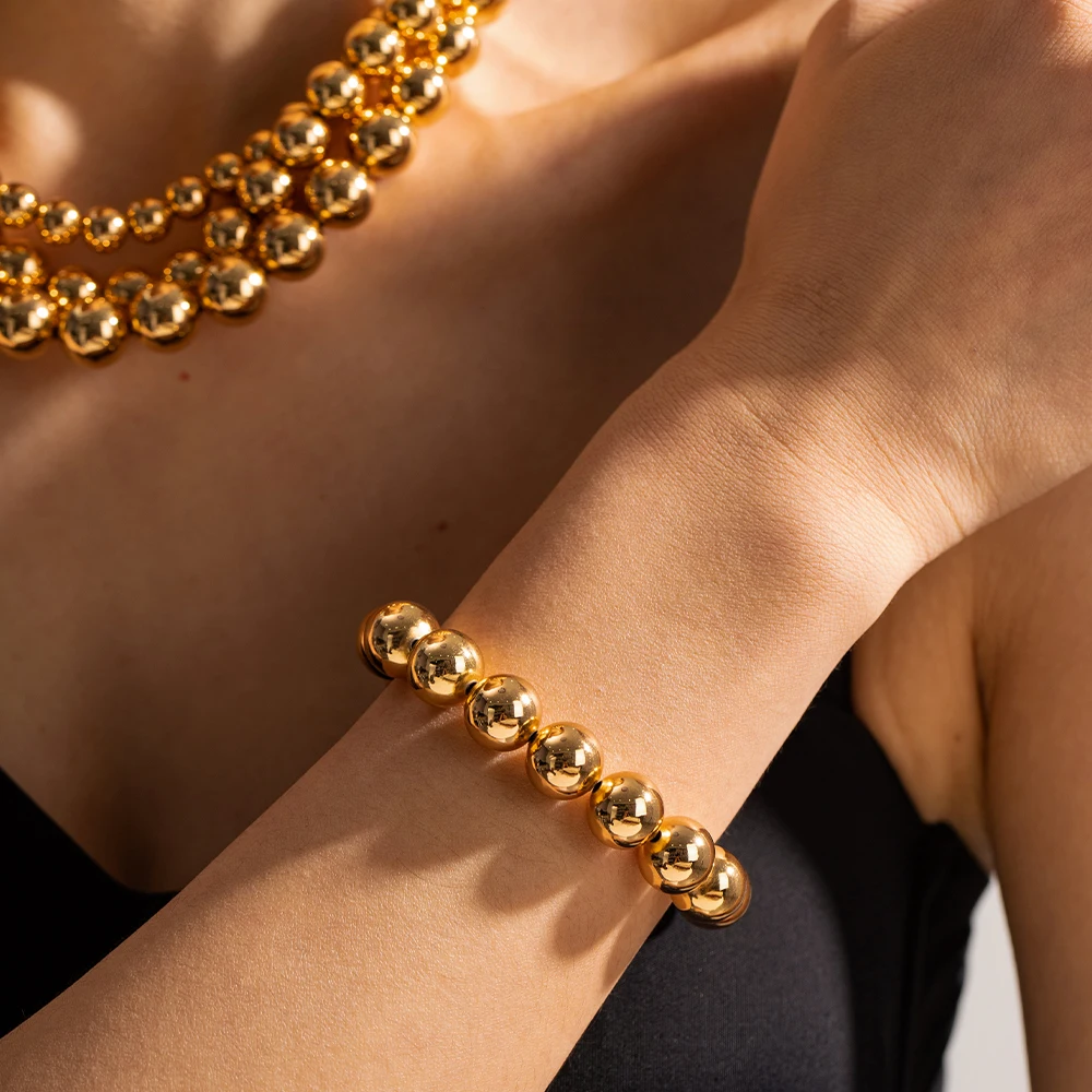 Uworld Stainless Steel Bead Chain Bangle Bracelet Waterproof Jewelry Statement Trendy Golden Metal браслеты на руку Man Girls