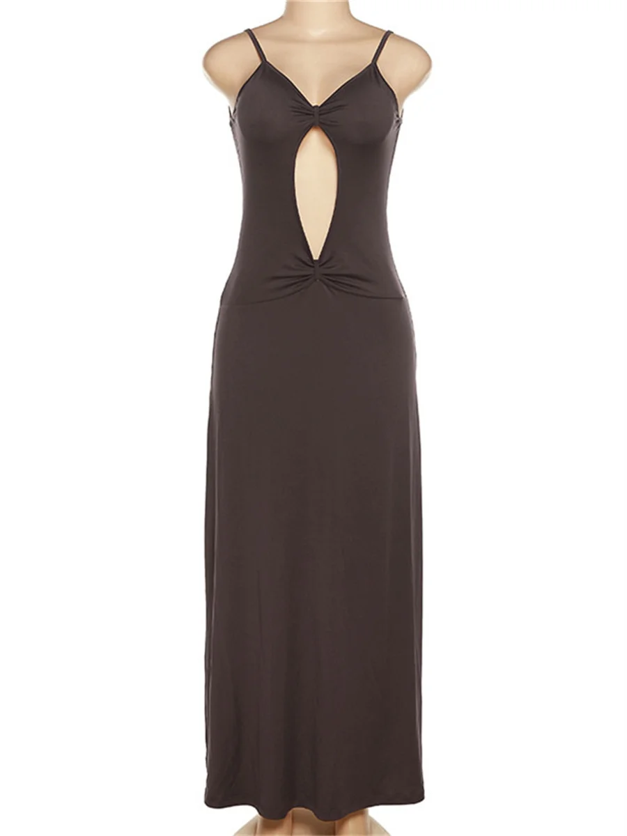 wsevypo Spaghetti Straps Party Long Dress Women High Street Backless Sleeveless Cutout V Neck Sling Sundress for Holiday Beach 4