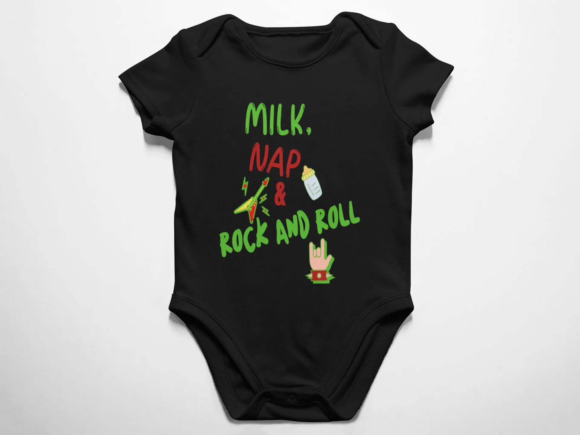 Body Baby Milk, Nap E Rock And Roll-Cotton-Baby Body Manica Lunga O Manica Corta-Stampa Di Qualità.