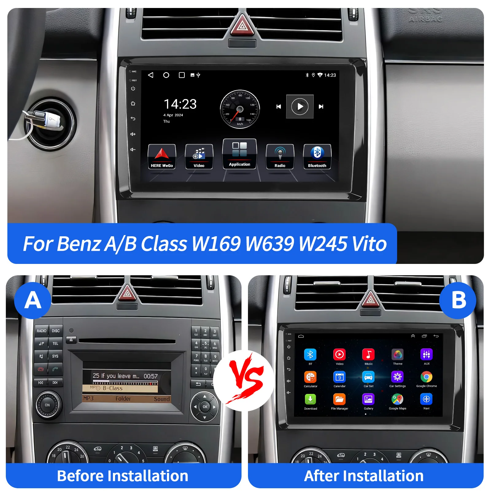 ESSGOO 9'' Android 15 4+64G für Mercedes Benz W169 W245 B200 W906 Sprinter W639 Vito CarPlay Autoradio GPS NAVI BT Wifi RDS FM SW – Detail 4