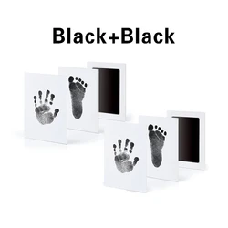 Newborn Baby Handprint & Footprint Keepsake Ink Pad Set with Photo Frame - Safe Souvenir & Baby Shower Gift (Black)